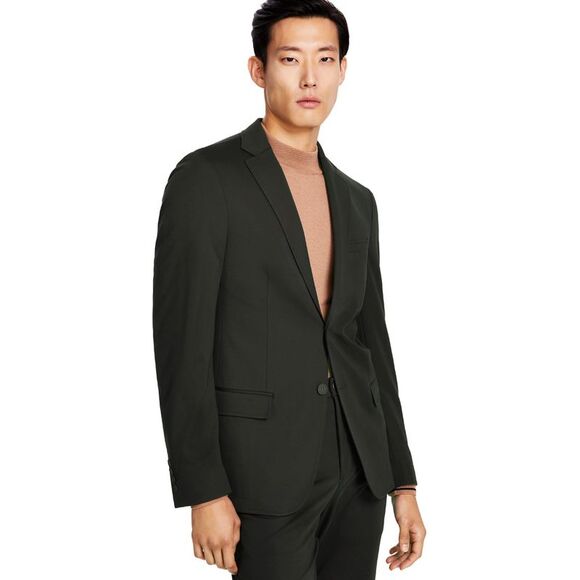 Calvin Klein Mens Slim-Fit Stretch Solid Knit Suit Jacket 38 Short Dark Olive